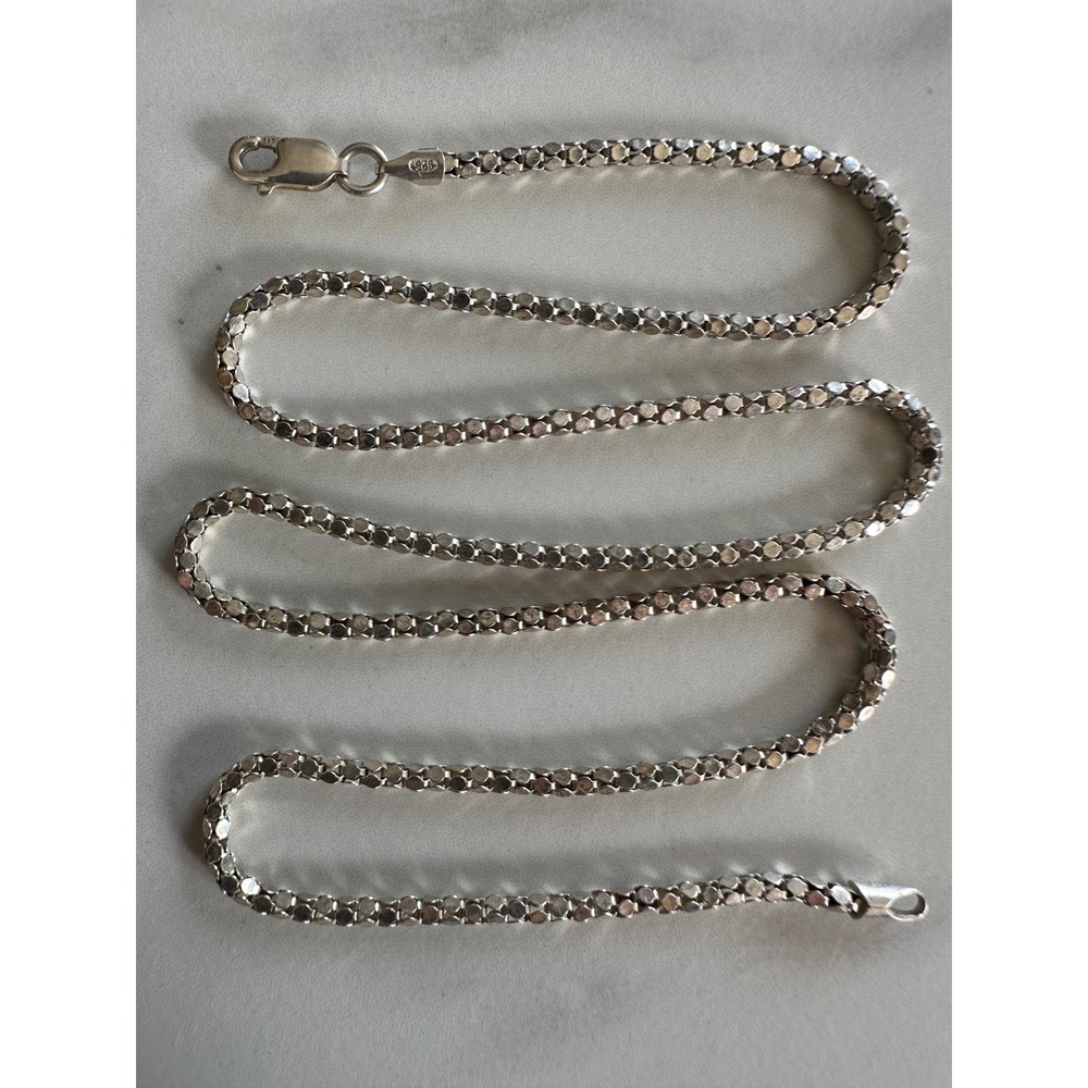 Sterling Silver 925 Italy Textured Link Chain Necklace 18 Inch 4.25g